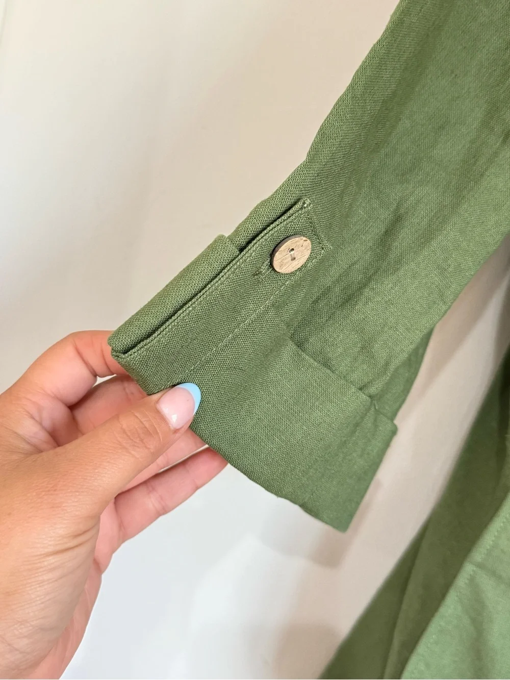 Signature Green Linen Blend Open Front Blazer Jacket Size Large